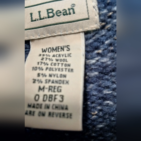 L.L. Bean Blue Shawl Neck Wool Blend Sweater Women Medium Fisherman Outdoor - Picture 3 of 3